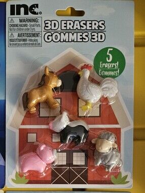 INC 3D 3 dimensional Erasers School Supplies Farm Animals